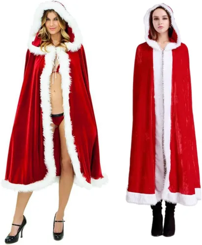 Vista 7 de TINKSKY Capa de Navidad con capucha de la Sra. Santa Claus, disfraz de cosplay para fiesta, talla L, rojo