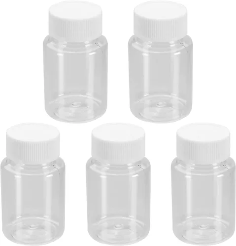 Vista 2 de Othmro 5 botellas de plástico de laboratorio de reactivo químico, 2.7 fl oz/2.7 oz de boca pequeña líquido/sólido redondo recipiente