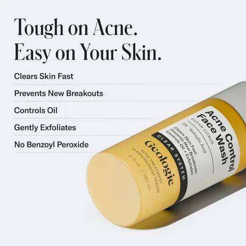 Vista 3 de Geologie Rutina facial de control del acné Kit de 3 piezas incluye limpiador exfoliante, hidratante reparador PM, hidratante AM sin aceite