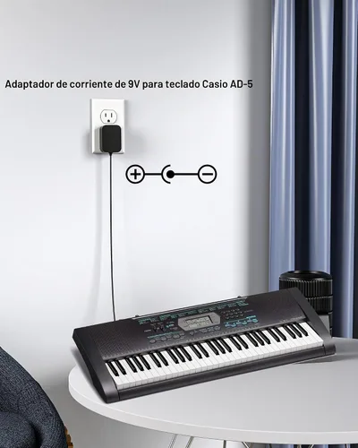 Vista 2 de WUKUR Adaptador de CA de 9 V AD-5 compatible con cable de alimentación de teclado Casio compatible con teclado Casio AD-5 AD-5MU CTK-2100 CTK-800