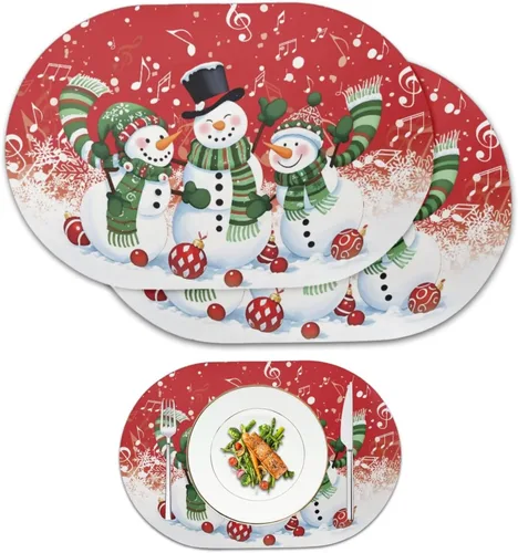 Vista 30 de Juego de 2 manteles individuales con luces de Navidad, resistentes al calor, antideslizantes, impermeables, a prueba de aceite, lavables, lavables