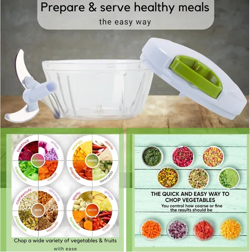 Vista 6 de Picador Brieftons Quickpull. Picador de alimentos: poderoso cortavegetales/picadora/licuadora manual para trocear frutas, verduras, frutos secos