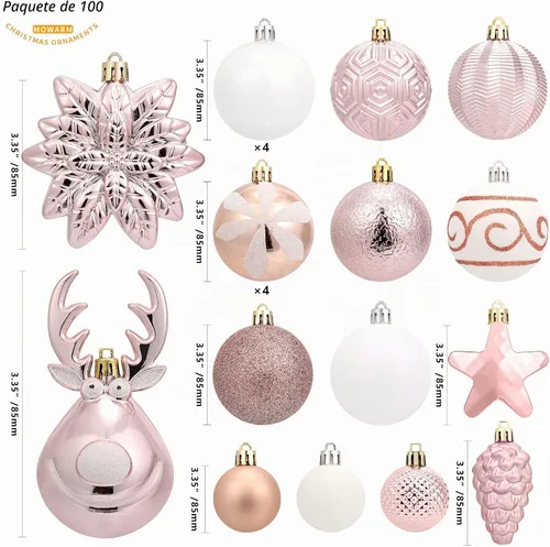 Vista 2 de Paquete de 100 bolas de Navidad inastillables, adornos decorativos de Navidad para árbol de Navidad, oro rosa