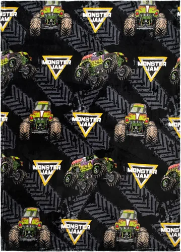 Vista 4 de Manta Monster Jam con caja de regalo – La manta mide 46 x 60 pulgadas – Edición especial súper suave. Negro - Monster Jam