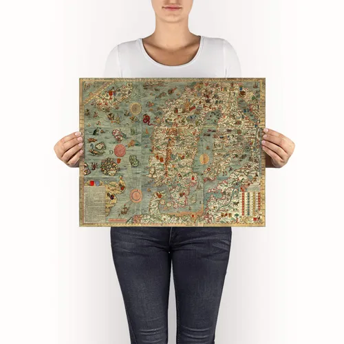 Vista 3 de Mapa del mar de una Escandinavia por Olaus Magnus en 1527-39. Carta Marina. Suecia, Dinamarca, Noruega, Islandia y Finlandia