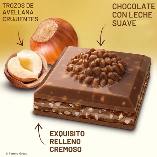 Vista 3 de Ferrero Rocher Chocolate premium, barra de chocolate con leche, relleno de avellana y cacao, ideal para compartir, 8 unidades, 3.1 onzas cada una