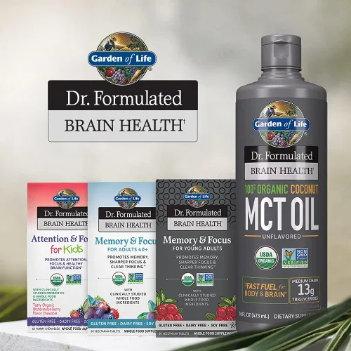 Vista 8 de Garden of Life Dr. Formulated Brain Health Aceite MCT de Coco 100% Orgánico 16 fl oz Sin Sabor, 13g MCTs, Combustible para Cuerpo y Cerebro