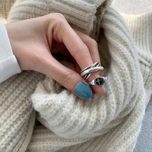Vista 116 de Anillo de plata de ley 925, minimalista, ajustable, hecho a mano, para mujeres y niñas