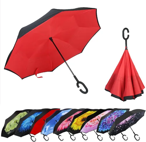Vista 125 de MRTLLOA - Paraguas invertido de gran tamaño de 40/49/56 pulgadas - Sombrilla doble capa resistente al viento, con mango en forma de C y tamaño golf