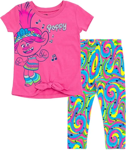Vista 6 de DreamWorks Trolls Poppy - Conjunto de camiseta y leggings de forro polar para bebés y niños pequeños Naranja claro y morado