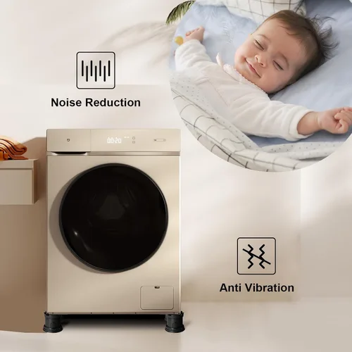Vista 7 de 4 piezas de almohadillas antivibración para lavadora, altura ajustable detiene el movimiento de la lavadora y secadora, previene el ruido