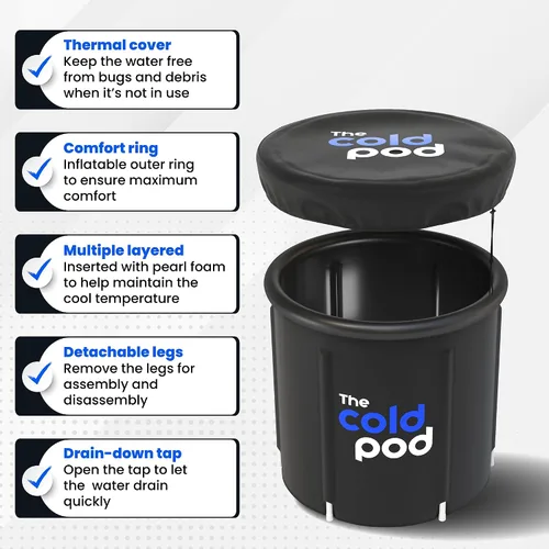 Vista 5 de The Cold Pod Bañera de Baño de Hielo para Atletas con Tapa: Tina de Inmersión en Frío de 88 Galones para Recuperación, Piscina de Inmersión en Baño