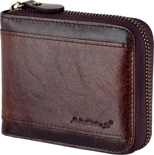 Vista 30 de Admetus Billeteras con bloqueo RFID para hombre, billetera de cuero con cremallera para hombres con tarjetero RFID plegable