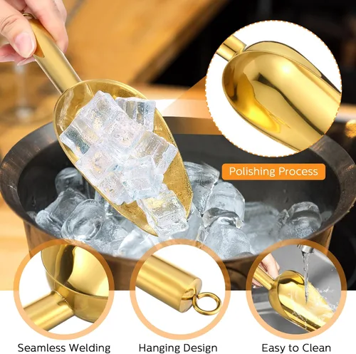 Vista 3 de Zhehao 8 cucharas de hielo de metal de acero inoxidable de 6 onzas para máquina de hielo, cocina, congelador, bar, boda, fiesta, cucharas pequeñas