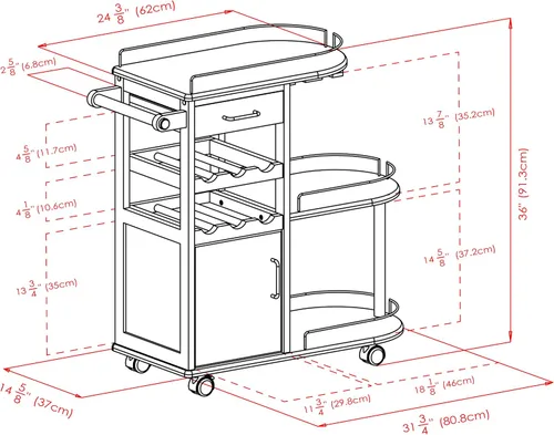 Vista 11 de Winsome Carrito de servir para cocina, Madera, Espresso oscuro