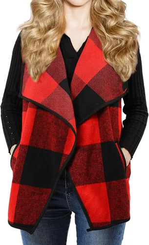 Vista 8 de dgdgbaby Women Sleeveless Cardigan Coat Lapel Open Front Plaid Vest Women Coat with Pockets