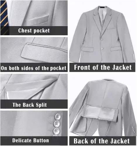 Vista 5 de Traje de hombre de 2 piezas para novio, esmoquin para padrinos de boda, blazer de graduación, trajes ajustados, con dos botones, chaqueta de boda