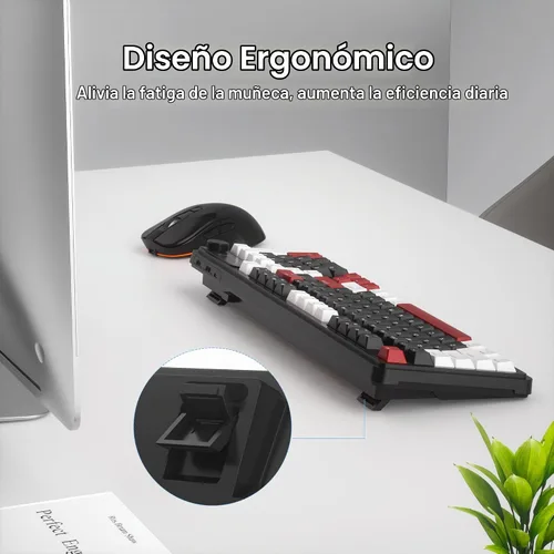 Vista 5 de MageGee V990 Combo de teclado y mouse inalámbricos cremosos, 99 teclas RGB retroiluminado recargable silencioso teclado para juegos, mouse óptico