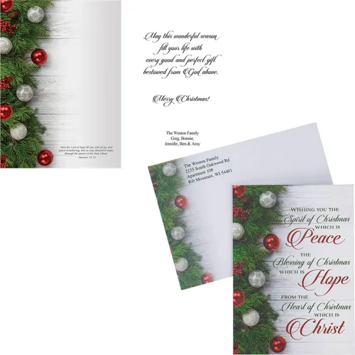 Vista 9 de Fox Valley Traders Juego de 20 tarjetas de Navidad personalizadas de paz, esperanza, Cristo, parte posterior del sobre