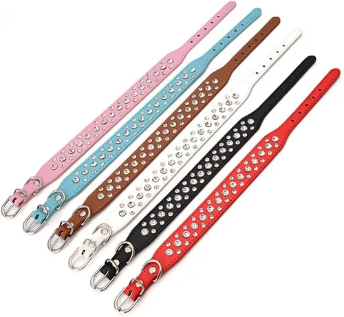 Vista 6 de Dogs Kingdom Collares de cuero con diamantes de imitación personalizados de 10 a 24 pulgadas de longitud, para razas pequeñas y medianas, color Negro