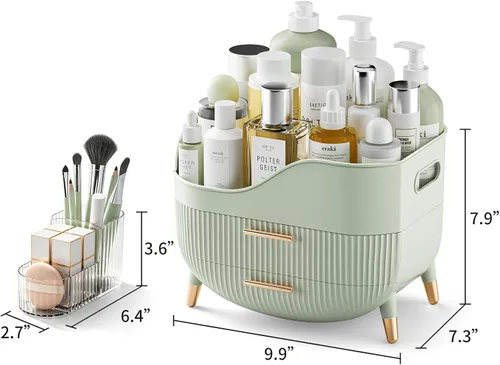 Vista 3 de Pajiriona Organizador de maquillaje con cajones, organizador de cuidado de la piel para tocador, caja de almacenamiento con asa, vitrina grande