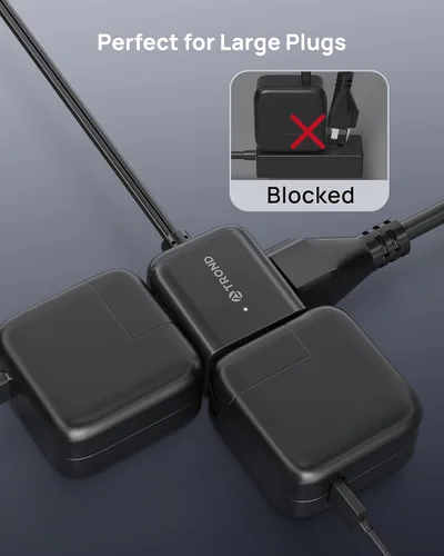 Vista 8 de TROND Cable de extensión de interior de 2 a 3 clavijas de 1.5 pies – Enchufe plano polarizado para detrás de muebles, pequeño extensor de salida