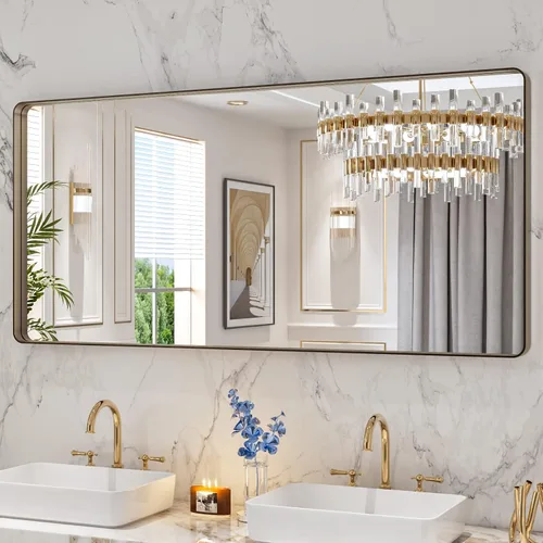 Vista 84 de LOAAO 20x16 Pulgadas Espejo de Baño con Marco de Metal Negro para Pared, Espejo de Tocador de Baño de Estilo Granja, Espejo Grande Rectangular