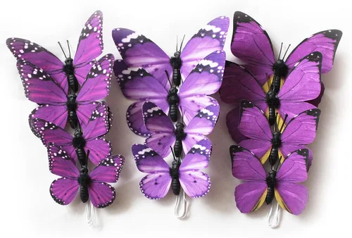 Vista 17 de Paquete de 12 decoraciones de mariposa, decoración de estacas de mariposa 3D, 2 tamaños de adorno de mariposa para el hogar, flores falsas