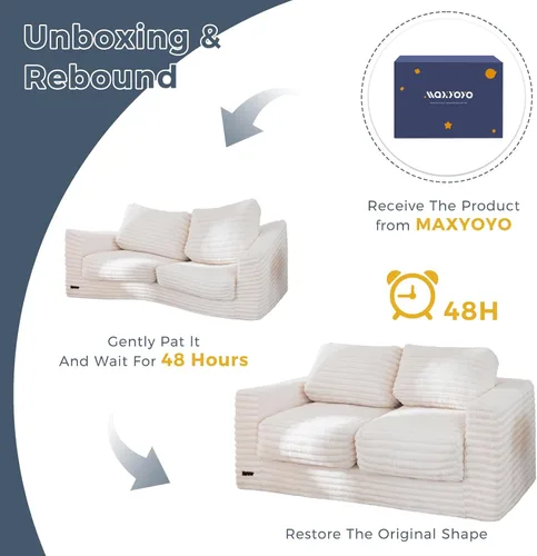 Vista 10 de MAXYOYO Silla Puf Gigante para Adultos, Sofá de Piso Biplaza Tapizado con Almohadas y Reposabrazos, Sofá Puf Grande Silla Cojín de Felpa