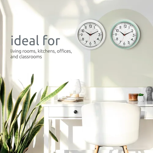 Vista 7 de Kiera Grace, reloj de pared retro con bisel cromado y lente de vidrio convexo, de 9.5 pulgadas, Plástico, Verde, 9.5