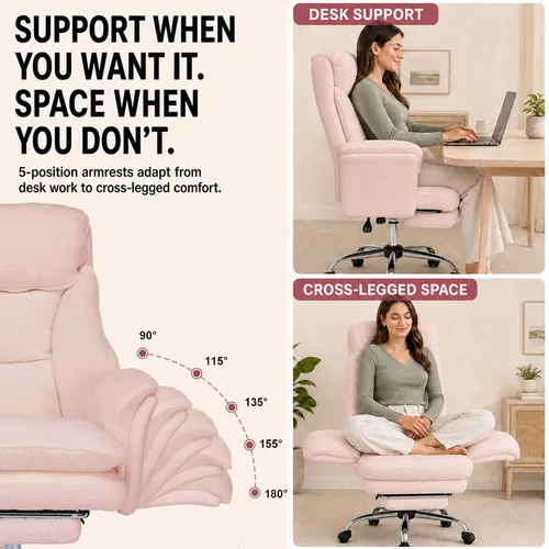Vista 5 de Silla de oficina Criss Cross con ruedas, brazos abatibles y reposapiés Rosa