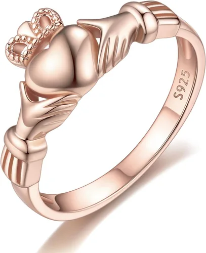 Vista 11 de ChicSilver Anillo Claddagh con nudo celta, plata de ley 925, anillos irlandeses 05. Claddagh-Oro