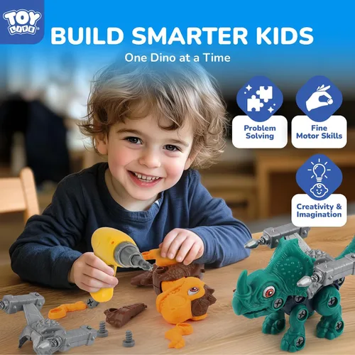 Vista 5 de TOY Life Paquete de 3 juguetes de dinosaurio desmontables para niños de 3, 5, 7 años, juguete de dinosaurio con taladro eléctrico, regalos