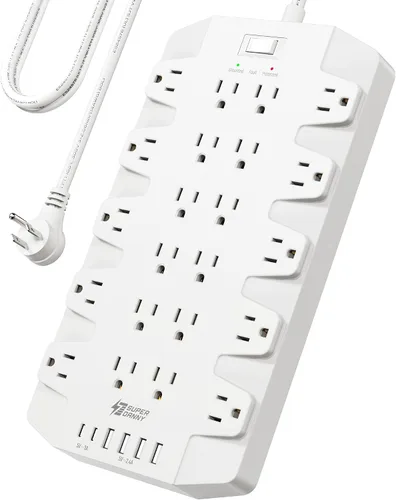 Vista 9 de Protector de sobretensiones de regleta de alimentación de 45 W con PD USB-C, SUPERDANNY 1875W/15A, 2100J, cable de extensión de montaje de enchufe