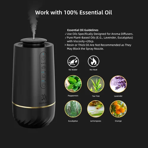 Vista 3 de Difusor de aceite sin agua, difusores portátiles de coche para aceites esenciales, difusores inalámbricos con 3 niveles de niebla y temporizador