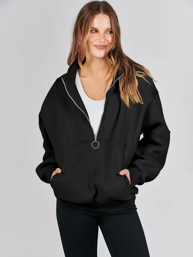 Vista 7 de ANRABESS Sudaderas de forro polar con media cremallera para mujer, de gran tamaño, con cremallera de un cuarto, ropa de moda para otoño de 2024