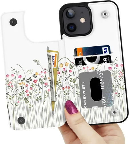 Vista 2 de bemal Funda tipo cartera para iPhone 12, iPhone 12 Pro, con función atril de cuero con diseño de moda para mujeres y niñas, ranuras para tarjetas