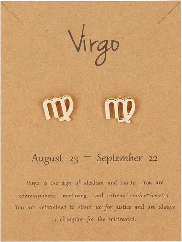 Vista 2 de Pendientes de tuerca chapados en oro de 18 quilates con tarjeta, horóscopo, zodíaco, cartulina de lágrima ligera y pequeña astrología, para mujeres