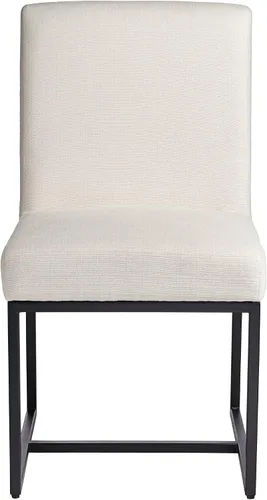 Vista 7 de 55 Downing Street Silla de comedor Myles de tela blanca y metal negro