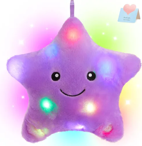 Vista 11 de WEWILL Almohada de felpa suave con estrella brillante LED de 9'' de la marca Wewill, almohada de peluche con luz estelar iluminada con luces