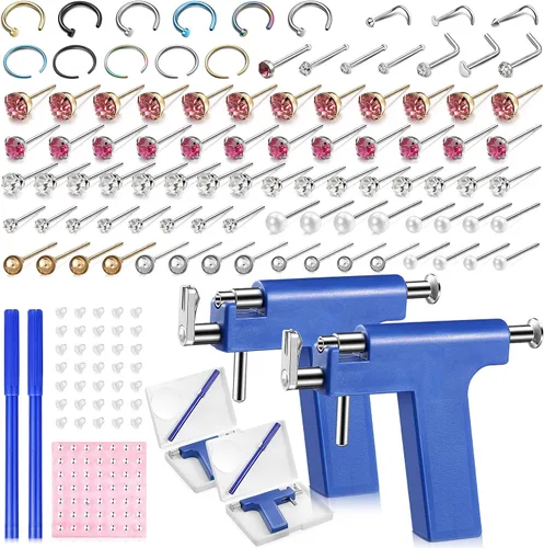 Vista 7 de Kit de 158 piezas de piercing de oreja, herramienta desechable para perforación de oreja, herramienta de perforación de oreja para el cuerpo, oreja