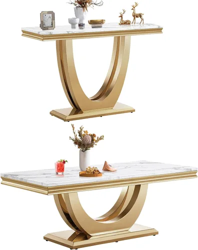 Vista 37 de SSLine Moderna mesa de centro de 1 pieza para sala de estar, mesa de centro de lujo de mármol sintético con patas de acero inoxidable en forma de S