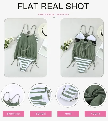 Vista 3 de Dokotoo Conjunto de tankini con estampado de rayas de moda para mujer 2023 (S-3XL)