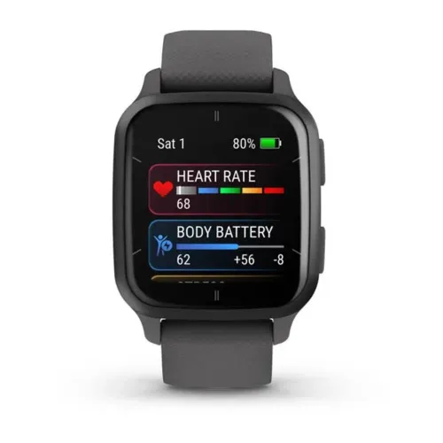 Vista 2 de Garmin Venu Sq 2 Smartwatch (bisel de aluminio pizarra con caja gris sombra y banda de silicona)