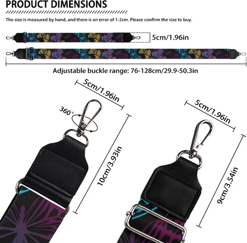 Vista 7 de Correa ajustable con estampado de mariposas en acuarela para mujer, correas anchas de moda, correas de guitarra, bolsa de hombro