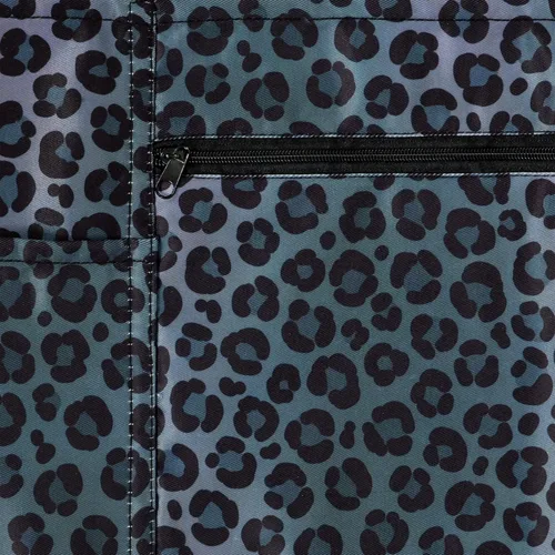 Vista 6 de Plum Hill Delantal de camarera de leopardo negro con bolsillos, delantal corto con cremallera, delantal para profesor, delantal de camarera lindo