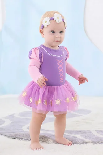 Vista 4 de WOPLAY 3Pcs Costumes Bodysuit for Baby Toddler Girls Princess Romper for Halloween Christmas New Yearswith Necklace
