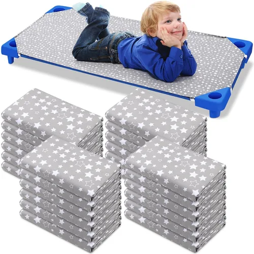 Vista 8 de Peryiter Juego de 6 sábanas para cuna, tamaño estándar de 24 x 51 pulgadas, para tapete de siesta para niños pequeños con bonito patrón y bucles