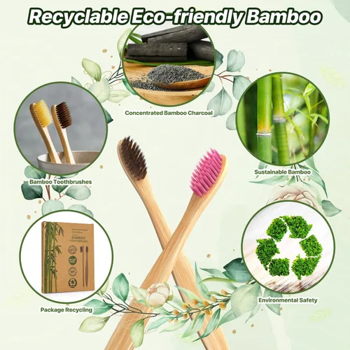 Vista 7 de Cepillos de dientes de bambú de 10 colores vibrantes Cepillos de dientes suaves sin BPA Cepillos de dientes ecológicos biodegradables