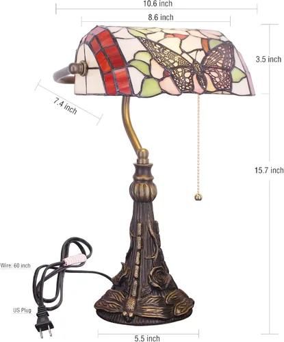 Vista 6 de Lámpara de Banquero Tiffany Pequeña Lámpara de Mesa de Vidrio Emplomado Estilo Tiffany Luz de Piano Lámpara de Escritorio Ángulo Ajustable 10.6 x